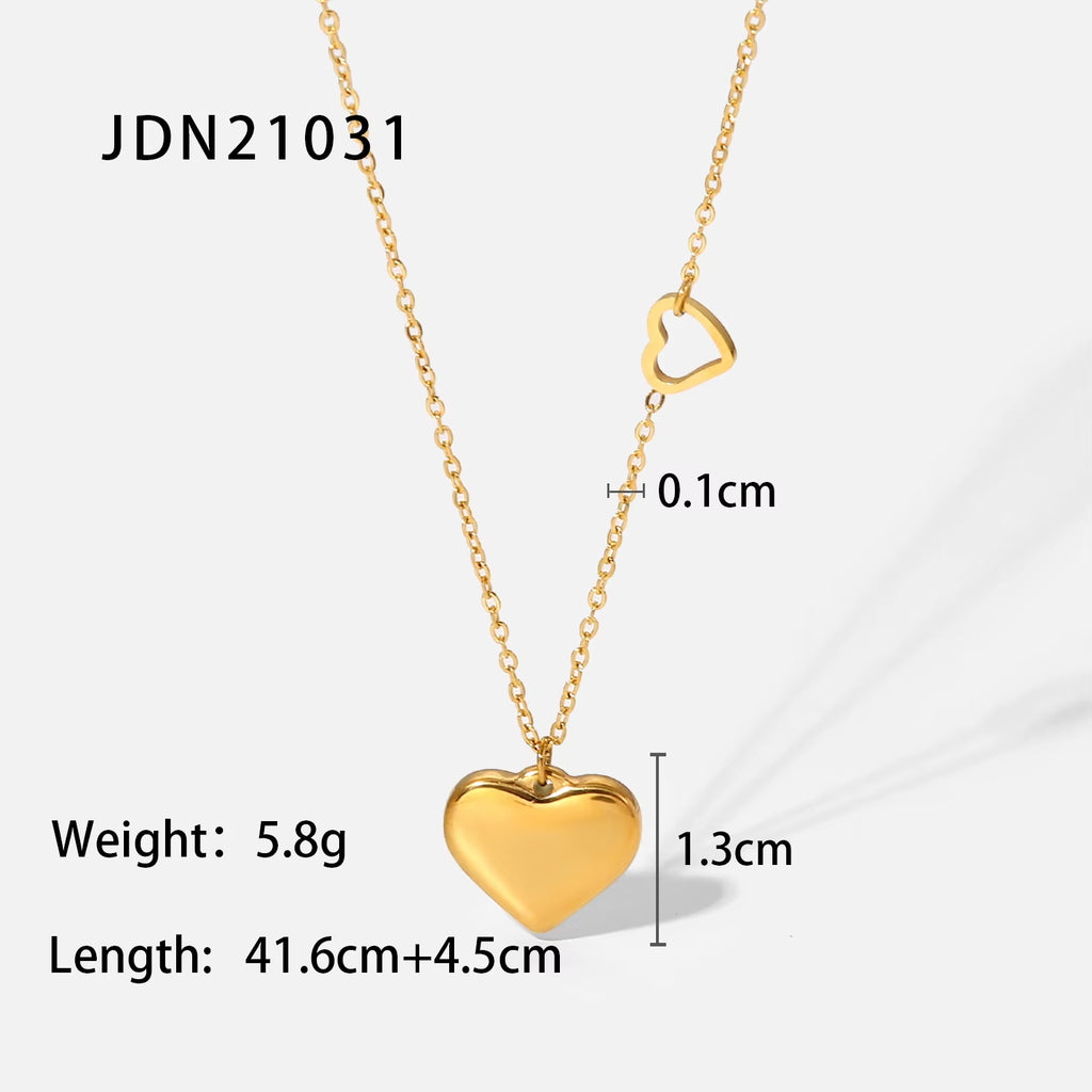 Cute 18K Gold Plated Stainless Steel Double Heart Pendant Necklace Women'S Love Pendant Necklace
