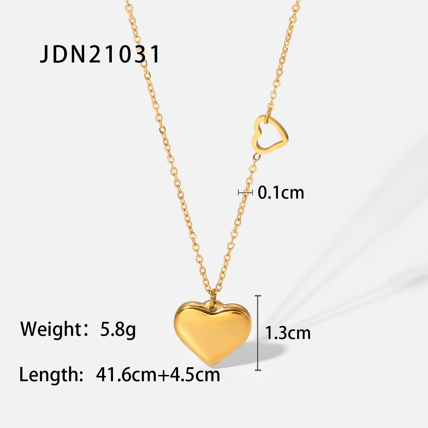 Cute 18K Gold Plated Stainless Steel Double Heart Pendant Necklace Women'S Love Pendant Necklace